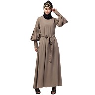 Elegant abaya with long cuff sleeves- Khaki